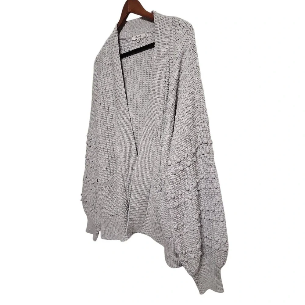 Madewell Bobble Sleeves Gray Cardigan Sweater Knit Open Front‎ Pockets XL Nwot